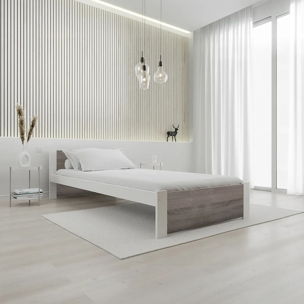 Łóżko IKAROS 90 x 200 cm, biały/dąb truflowy Stelaż: Ze stelażem listwowym rolowanym, Materac: Materac Sommera