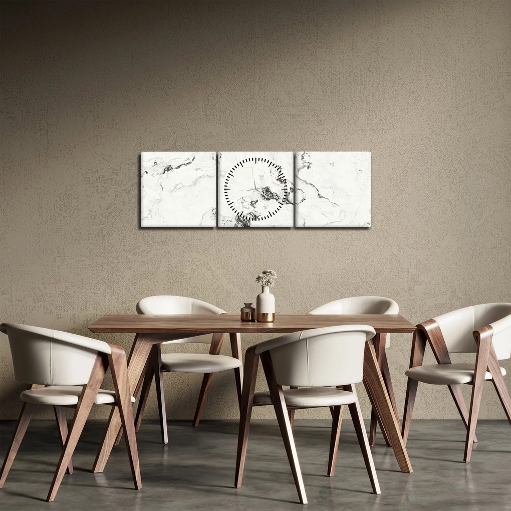 Obraz - Biały marmur (z zegarem) (90x30 cm)