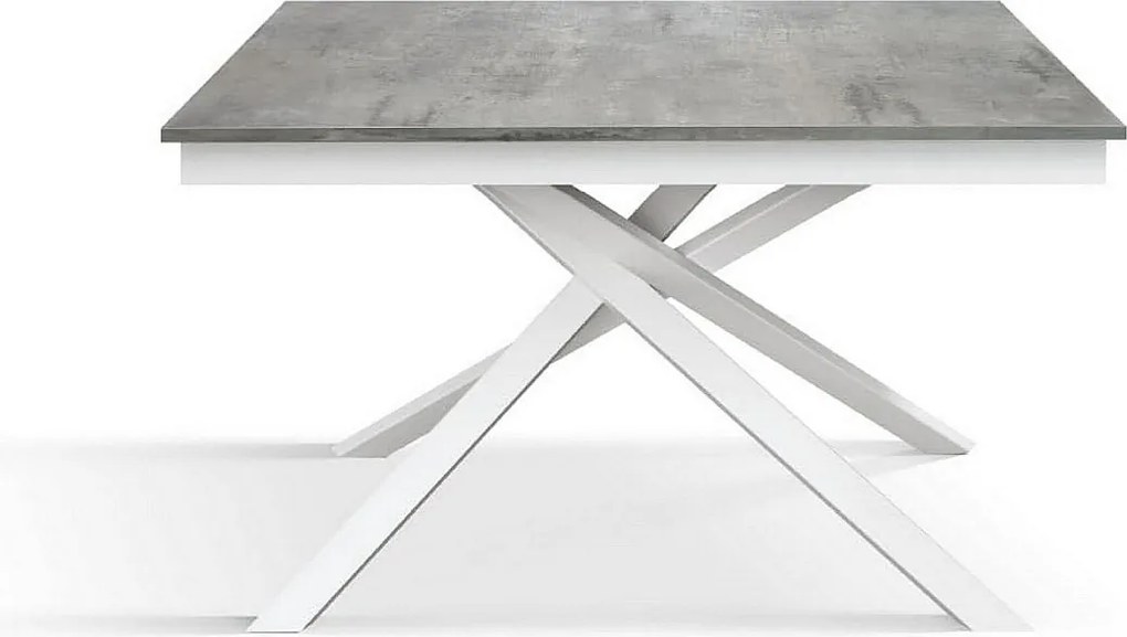 Stół drewniany, beton szary, podstawa biała, wym.120x80-170x80cm - VOLPAIA