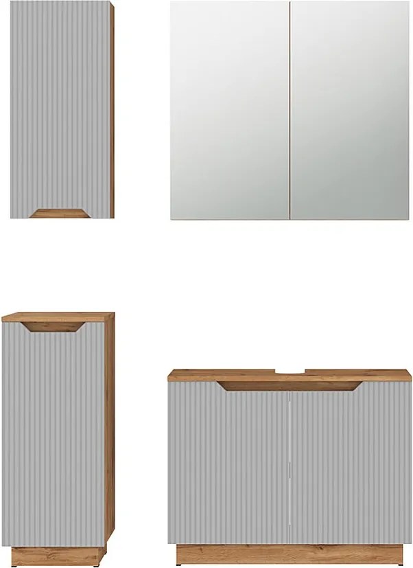 Zestaw mebli łazienkowych dąb/szary w paski 79.6x32x62.1 lotta