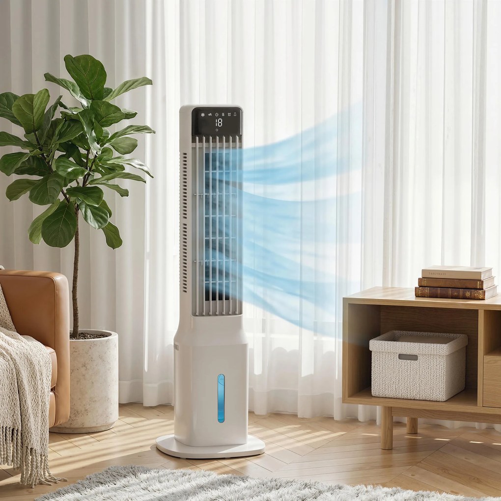 HOMCOM Przenośny klimatyzator, 3-w-1 klimatyzator parowy z 9-litrowym zbiornikiem na wodę, oscylacja 48°, 3 prędkości, 3 tryby, biały | Aosom PL