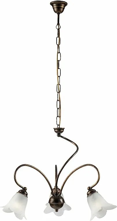 Alice żyrandol lakierowane brązowe żelazo, złote zdobienia, klosze alabastrowe, 3 lampy, Ø50 H106