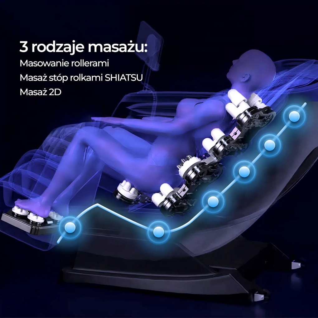 Fotel Masujący ZX ULTRA PRO MAX Wypoczynkowy Relaksacyjny Granatowy Ekoskóra Nowoczesny