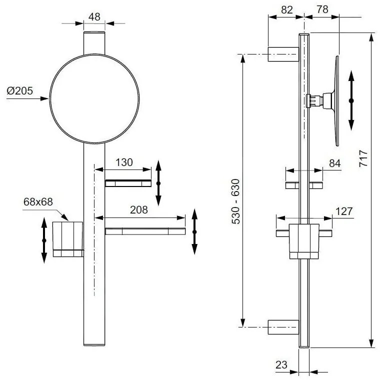 Lustro z półką/z wieszakiem ścienne ø 20,5 cm ALU+ – Ideal Standard