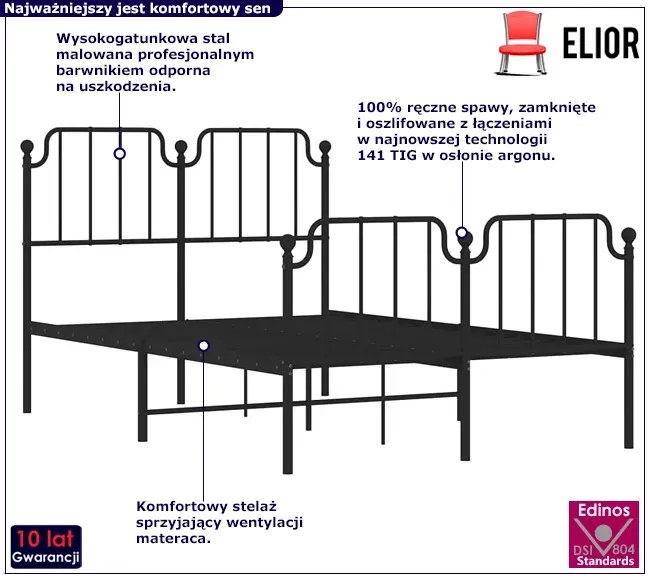 Czarne metalowe łóżko industrialne 120x200cm Cossaco