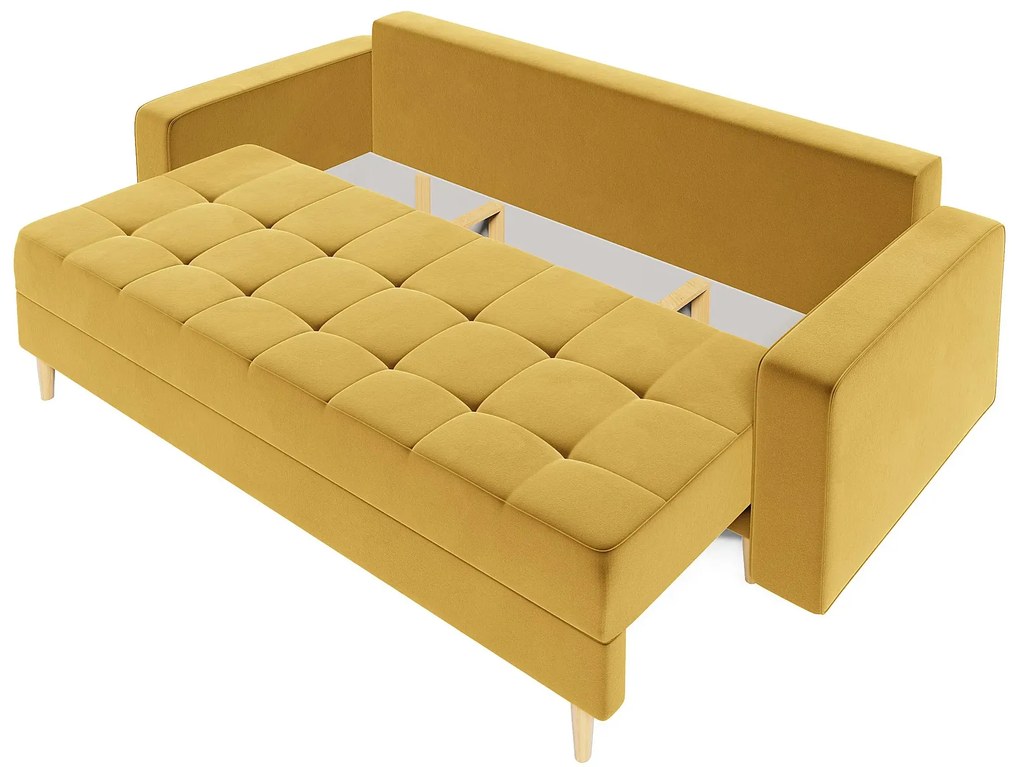 Musztardowa welurowa sofa rozkładana C5-T55