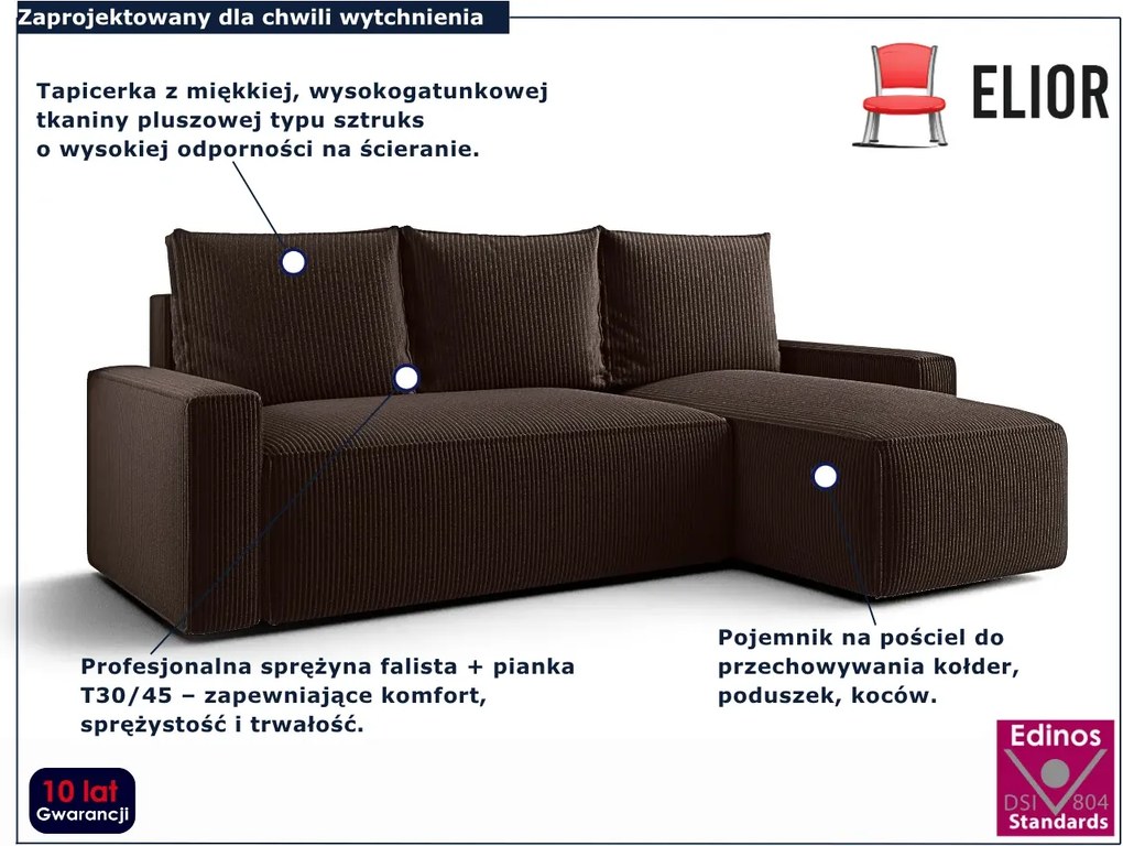 Brązowy rozkładany narożnik w kształcie litery L R2-M58