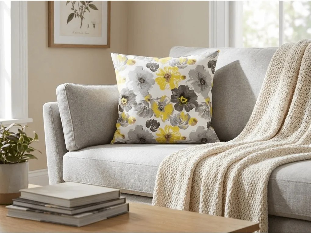 Zestaw 2 szt. dekoracyjnych poszewek na poduszkę z mikrofibry FEONELLE 45x45 cm, żółto-szary