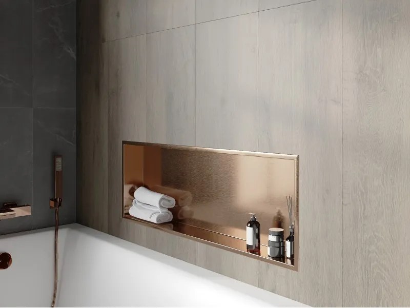 Mexen X-Wall-R półka wnękowa z kołnierzem 90 x 30 cm, miedź szczotkowana - 19C0903010