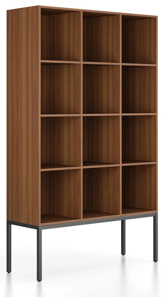 Regał FRAME, z czarną podstawą, 1299 x 450 x 2185 mm, orzech