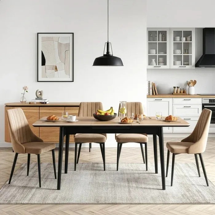 Stół Rozkładany Prostokątny SAMER 120-160 cm Ceramiczny Dąb/Czarny Nowoczesny