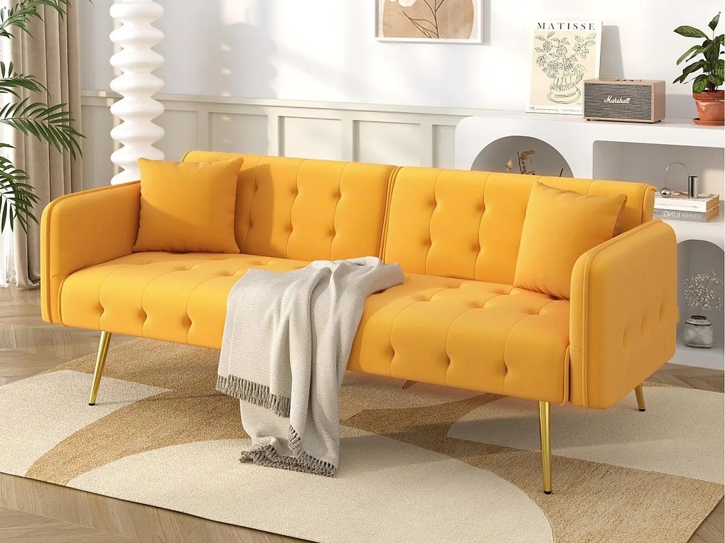 Wielofunkcyjna kanapa 2-osobowa - regulowane oparcie - regulowane podłokietniki - Welur - Żółty