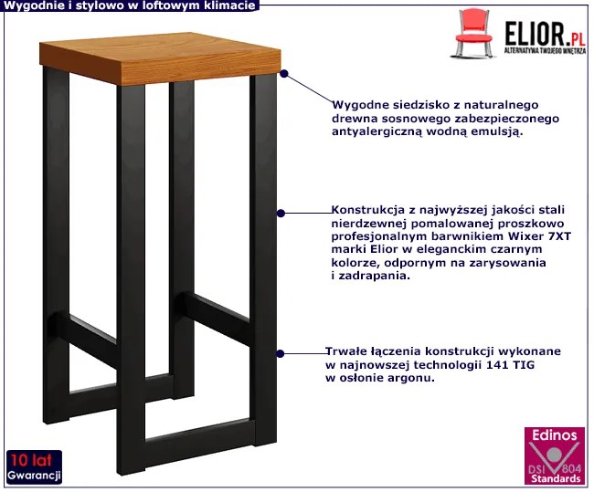 Czarny drewniany taboret loft - Conta 3X 4 kolory