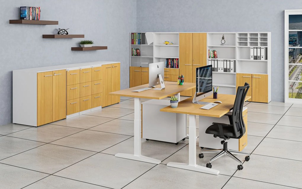 Szafa biurowa pół-drzwi PRIMO WHITE, 800 x 500 x 1781 mm, biały/buk