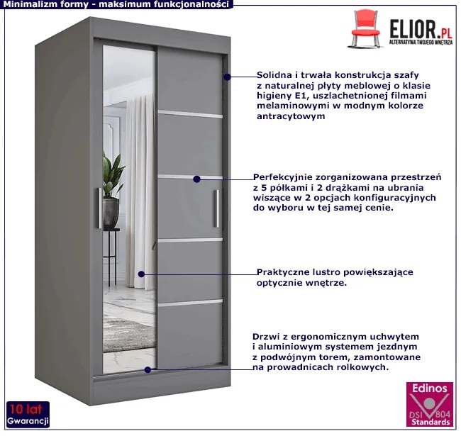 Antracytowa dwudrzwiowa szafa przesuwna A4-G49