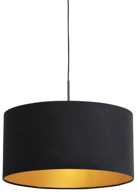 Lampa wisząca z czarnym aksamitnym kloszem ze złotem 50 cm - Combi klasyczny/Antyczny Oswietlenie wewnetrzne