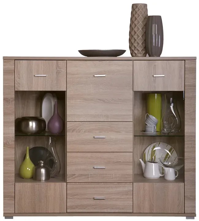 Komoda z witryną i barkiem dąb sonoma A4-L60