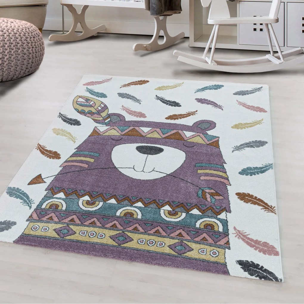 Dywan dziecięcy  Funny Indianin fioletowo-kremowy 80 cm x 150 cm