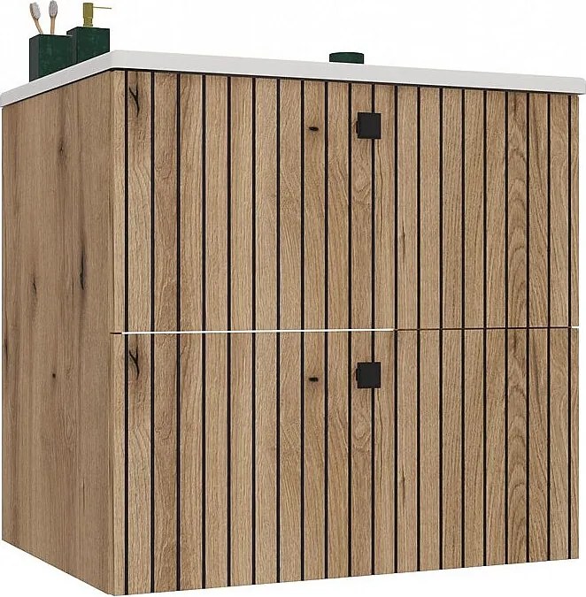 Szafka  Łazienkowa TIGO 60 2S | Dąb Evoke | 60x47x59 cm | Szafka wisząca, 2 szuflady, umywalka