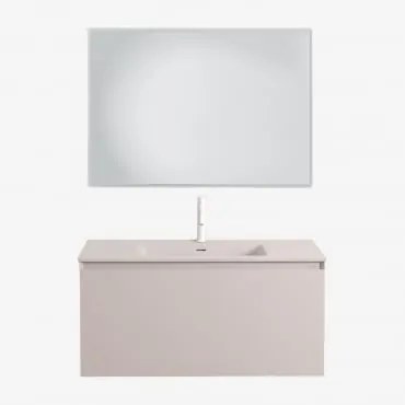 Zestaw Wiszących Mebli Łazienkowych Zintegrowany Z Umywalką Macrae Nature & Prostokątna Lampa Led I Przeciwmgielna 100x70 Cm Riben & Biała ↑20 Cm Z Pr