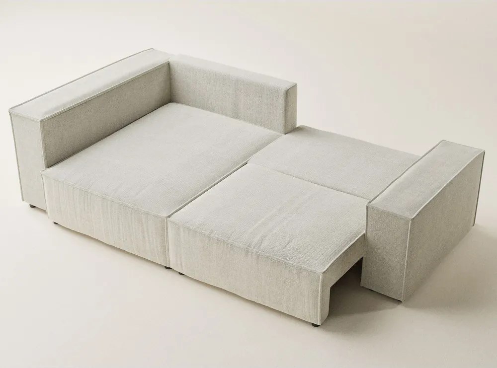 Kremowy rozkładany narożnik ze schowkiem z tkaniny szenilowej (lewostronny/w kształcie litery L) Tonga – Maison de Rêve