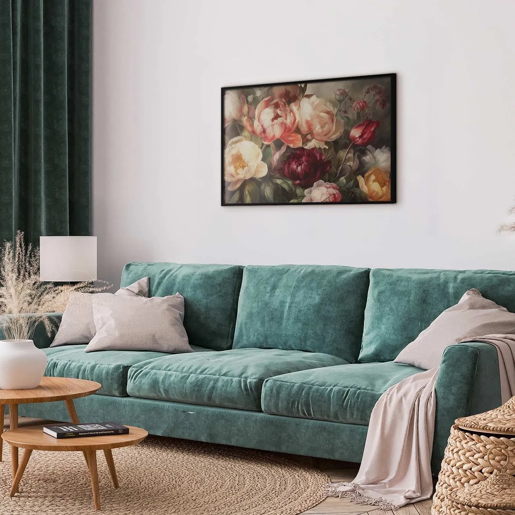Plakat Piwonie 30x21 cm z ramą czarną bez marginesu ARTGEIST B