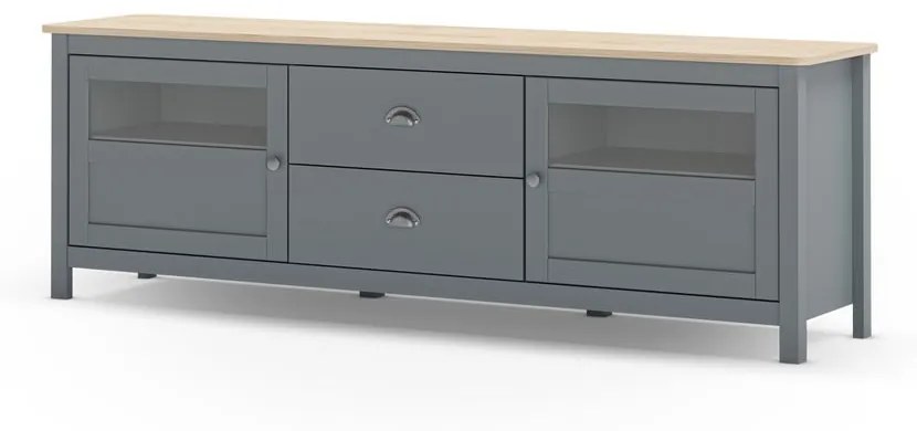 Szarozielona szafka pod TV z litego drewna sosnowego 180x59x40 cm Misti – Marckeric