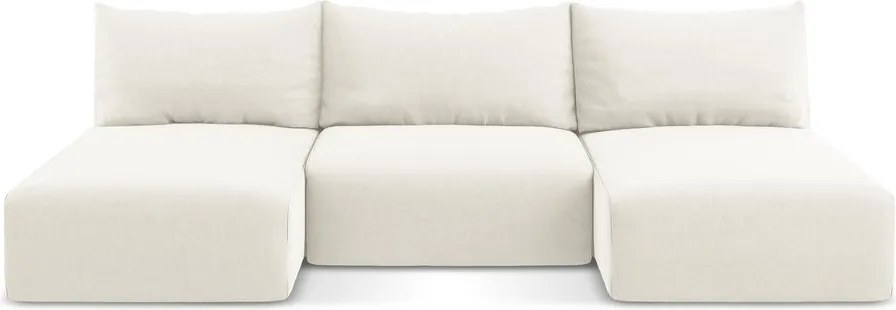 Kremowy aksamitny rozkładany/ze schowkiem narożnik (w kształcie litery U) Kalena – Makamii