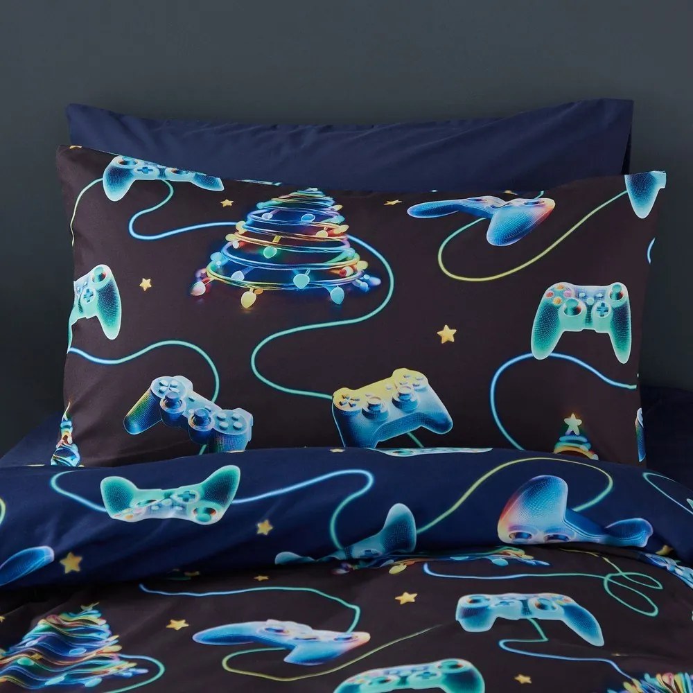 Czarno-niebieska pościel dwuosobowa 200x200 cm Christmas Gamer – Catherine Lansfield