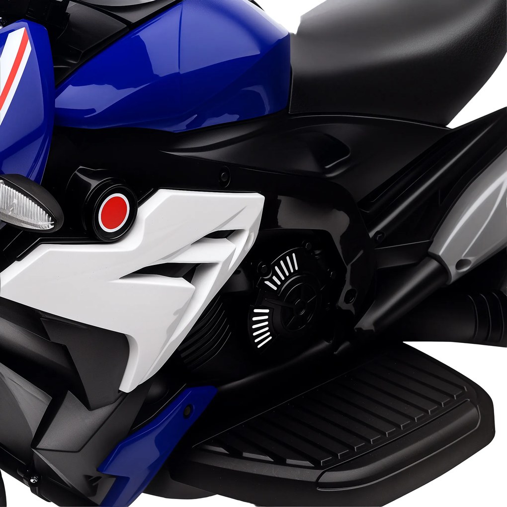 HOMCOM Elektryczny motocykl dla dzieci, z światłami i dźwiękami, 3 km/h, ładowany, plastik i metal, Niebiesko-Czerwony