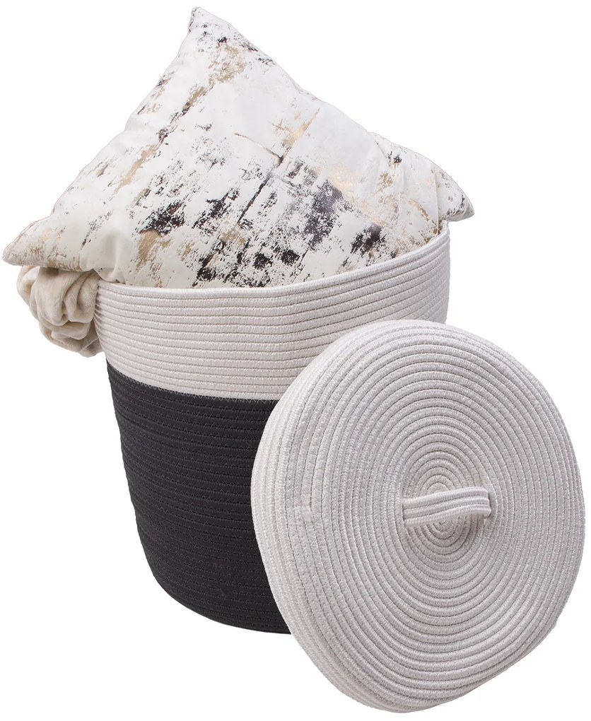 Koszyk pleciony Kosz szaro-kremowy z pokrywką 035x040 inny