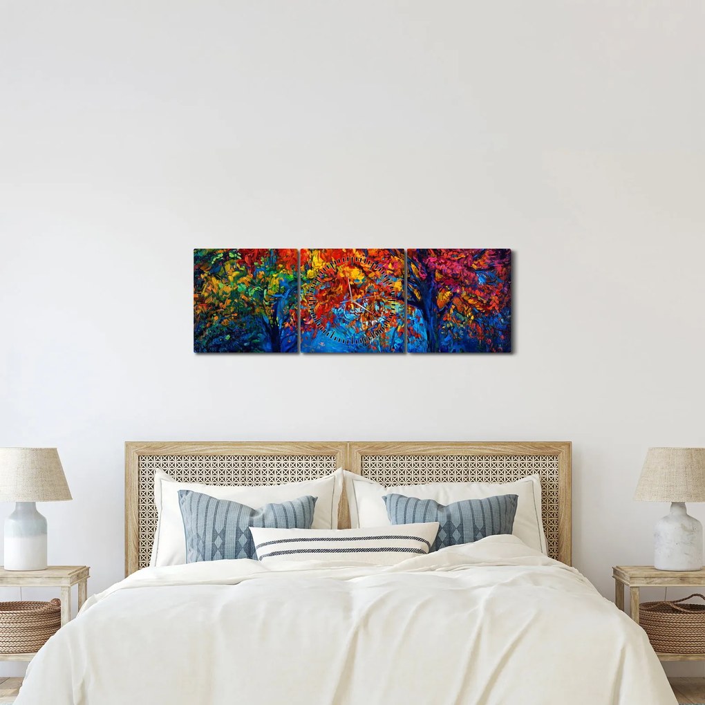 Obraz malowania natury (z zegarem) (90x30 cm)