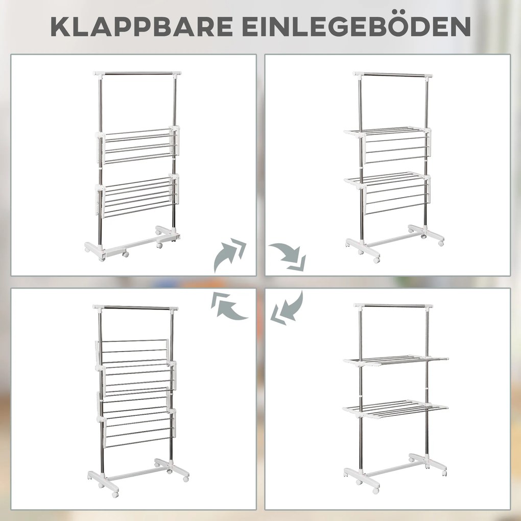 HOMCOM Suszarka na Pranie do Ubrań Wieszak Stojak 2 Poziomy 62x139x83-140cm | Aosom PL