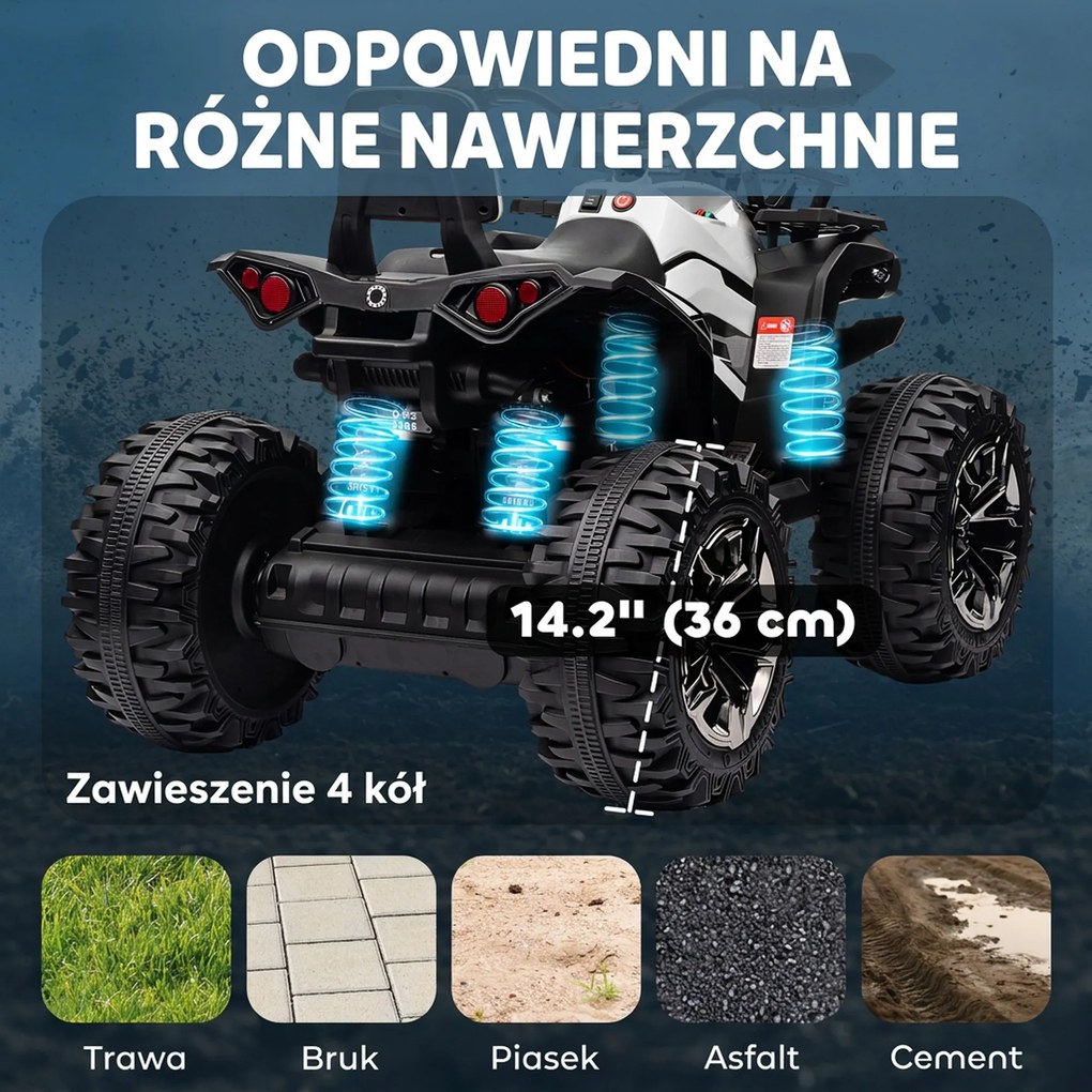 HOMCOM Elektryczny quad dla dzieci, prędkość 3-8 km/h, czas jazdy 45 min, reflektor LED, odtwarzacz muzyczny USB, dla dzieci 3-5 lat | Aosom PL