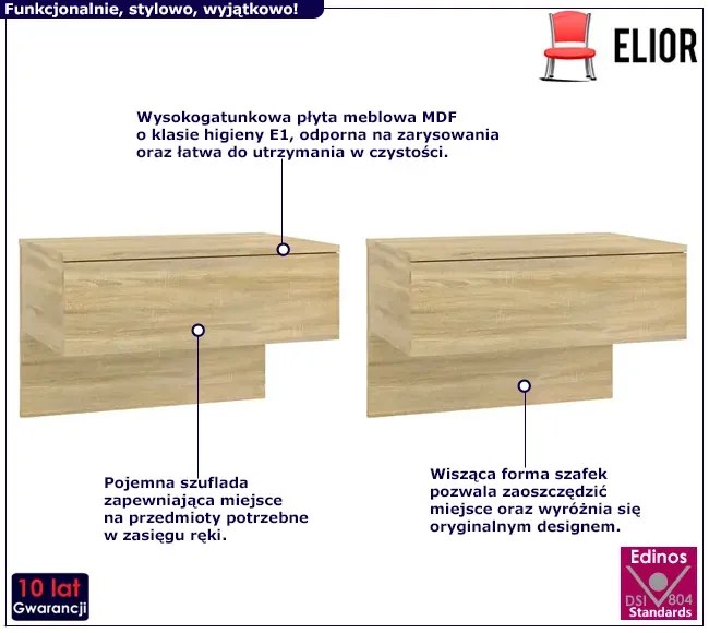 Komplet wiszących stolików nocnych dąb sonoma S6-D34