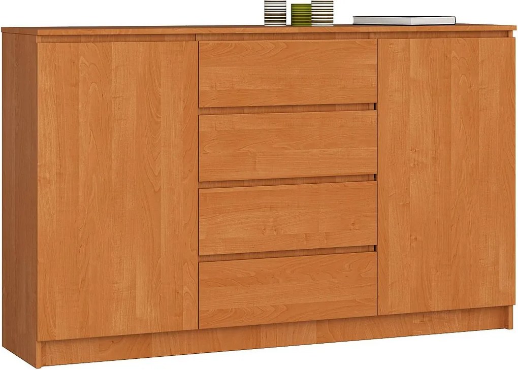 Komoda AKORD K160 Olcha 160 cm 2 drzwi 4 szuflady kolor Olcha mat 4 półki 160x40x99 cm