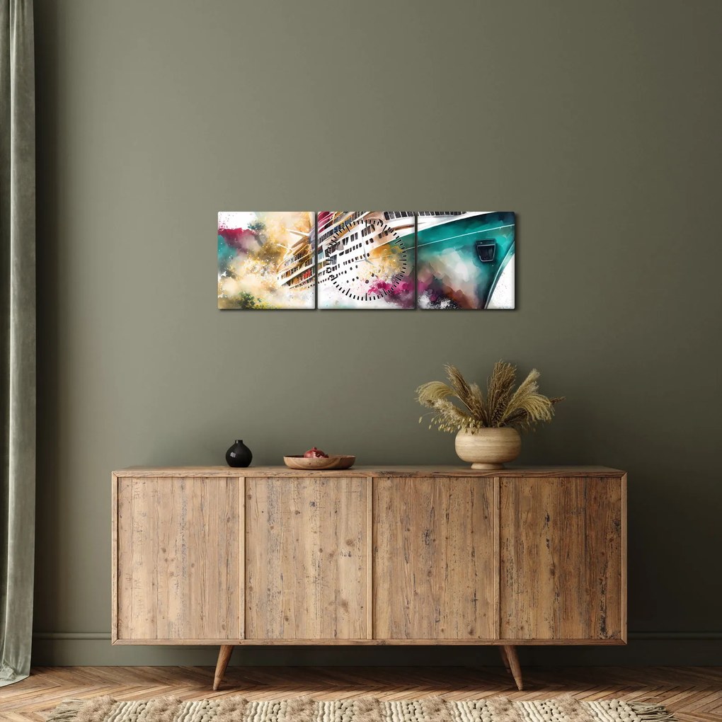 Obraz - Akwarela morska (z zegarem) (90x30 cm)