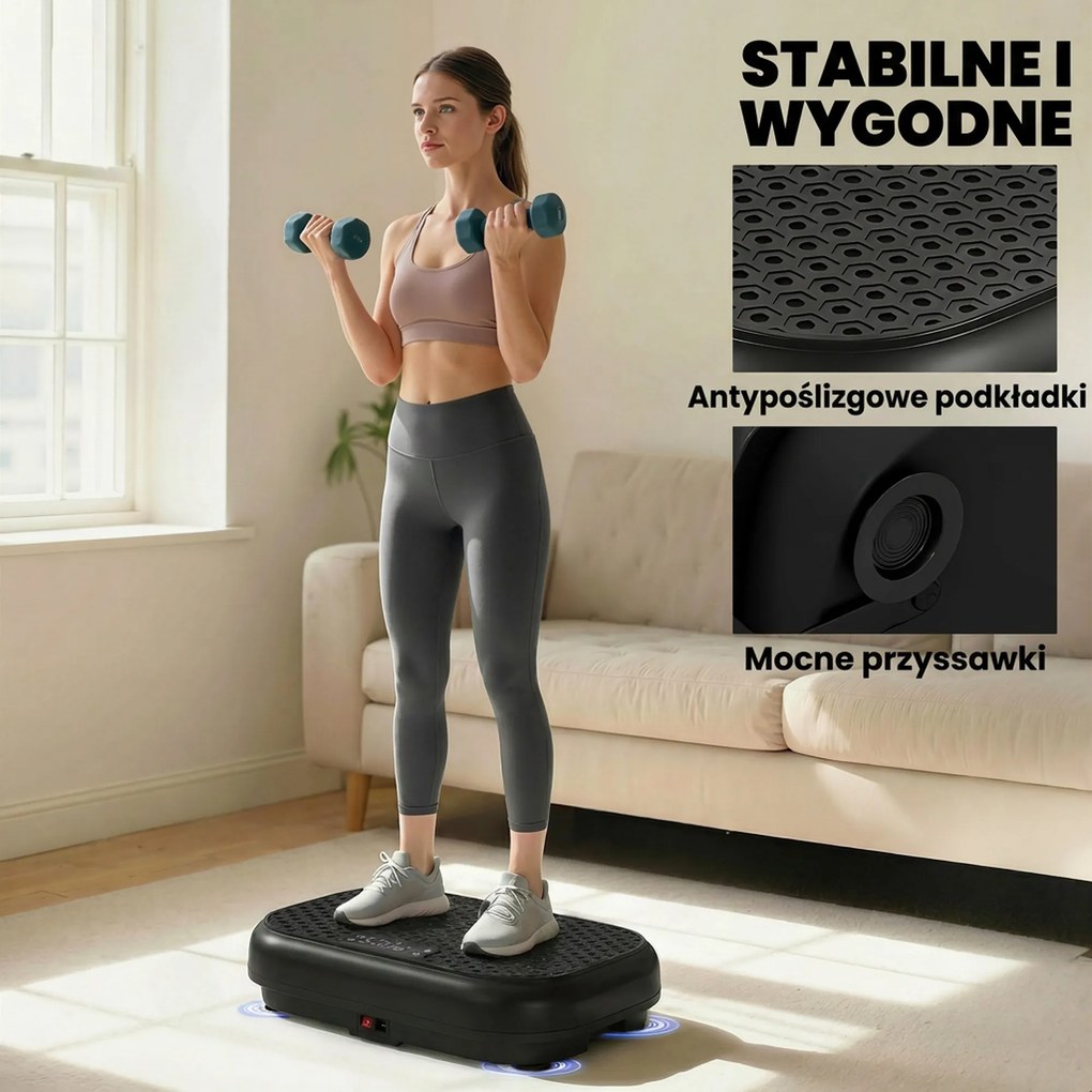 SPORTNOW Platforma wibracyjna z 120 poziomami intensywności, 5 programami, pilotem, wyświetlaczem LED, idealna do treningu mięśni, kolor czarny | Aosom PL