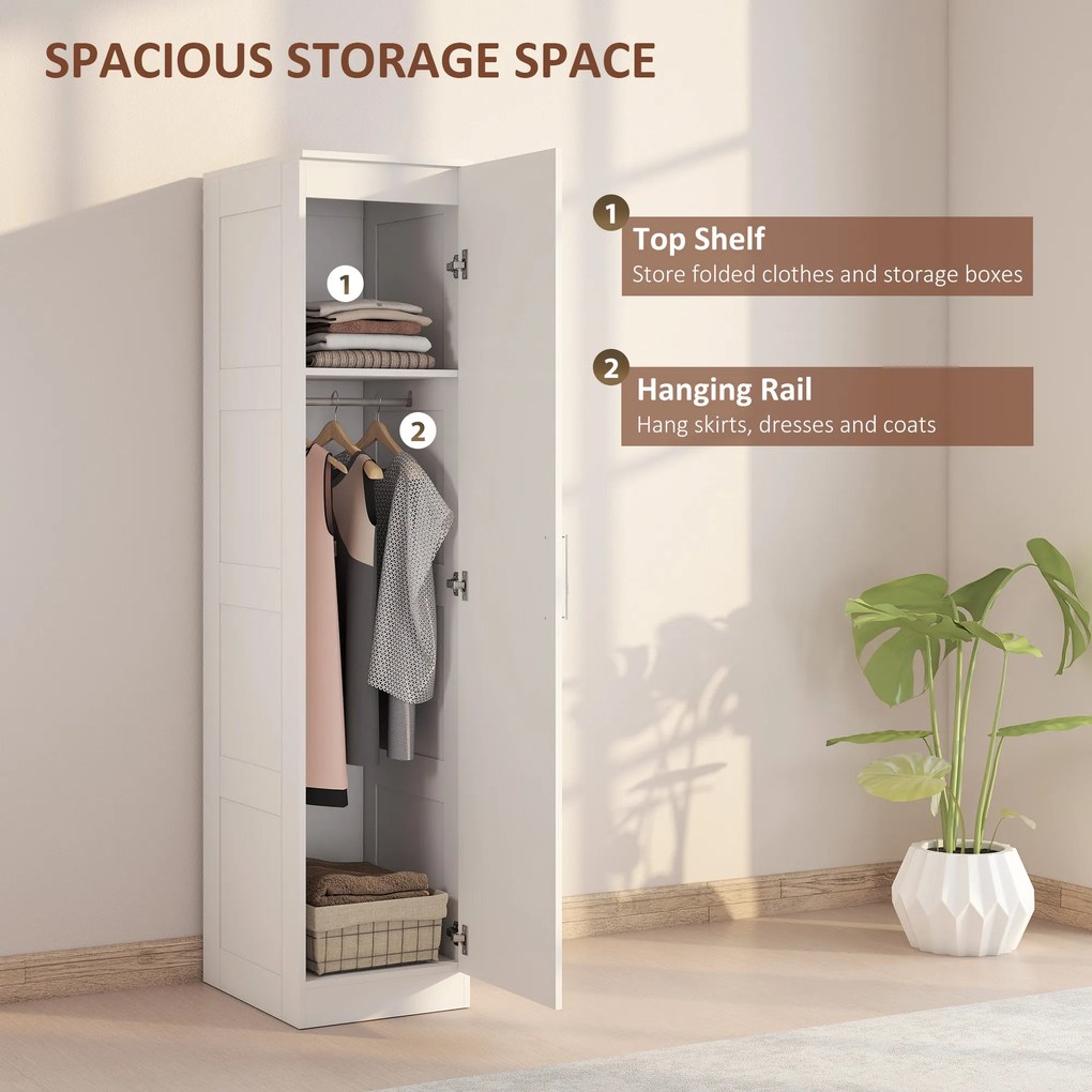 HOMCOM Szafa wielofunkcyjna z drążkiem, półką, drzwiami Soft-Close 40 x 52 x 180 cm Biała