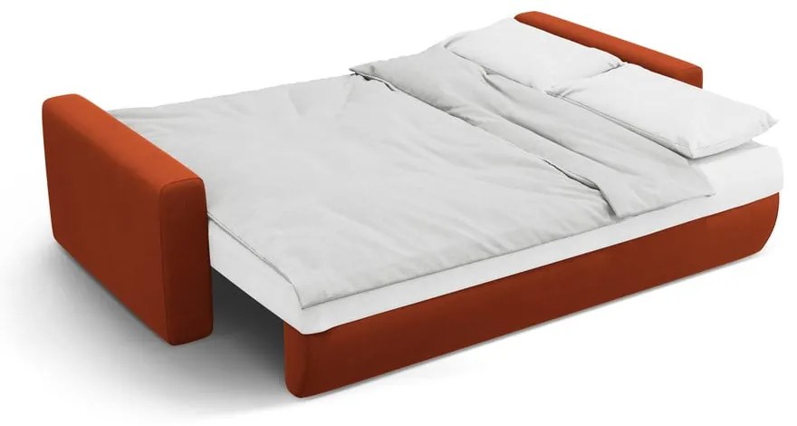 Ceglasta aksamitna rozkładana sofa ze schowkiem 238 cm Belfast – Cosmopolitan Design
