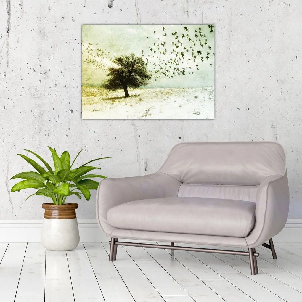 Obraz - Malowane stado ptaków (70x50 cm)