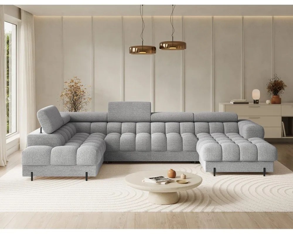 Szary rozkładany narożnik z materiału bouclé (lewostronny/w kształcie litery U) Feraria – ELTAP