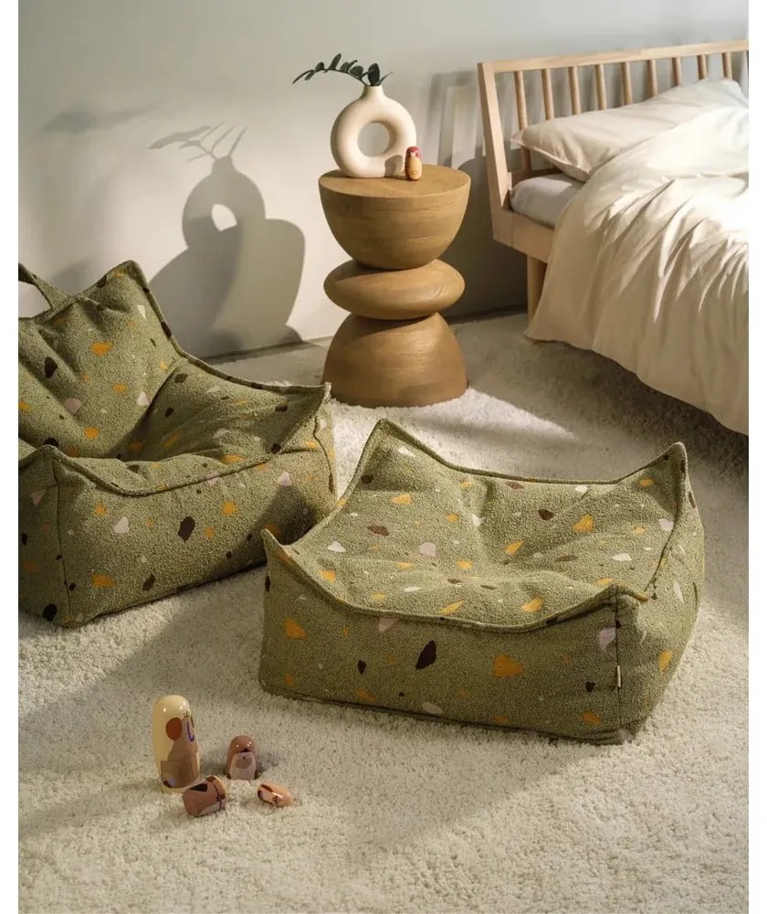 Zielony dziecięcy worek do siedzenia z materiału bouclé/z tkaniny szenilowej Terrazzo Chair – Wigiwama