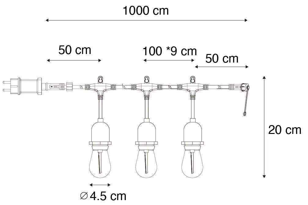 Lampki choinkowe LED 10 metrów 10 świateł jasne IP44 - Chill