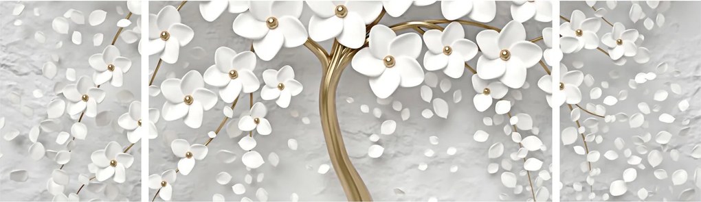 Obraz białego drzewa z kwiatami (170x50 cm)