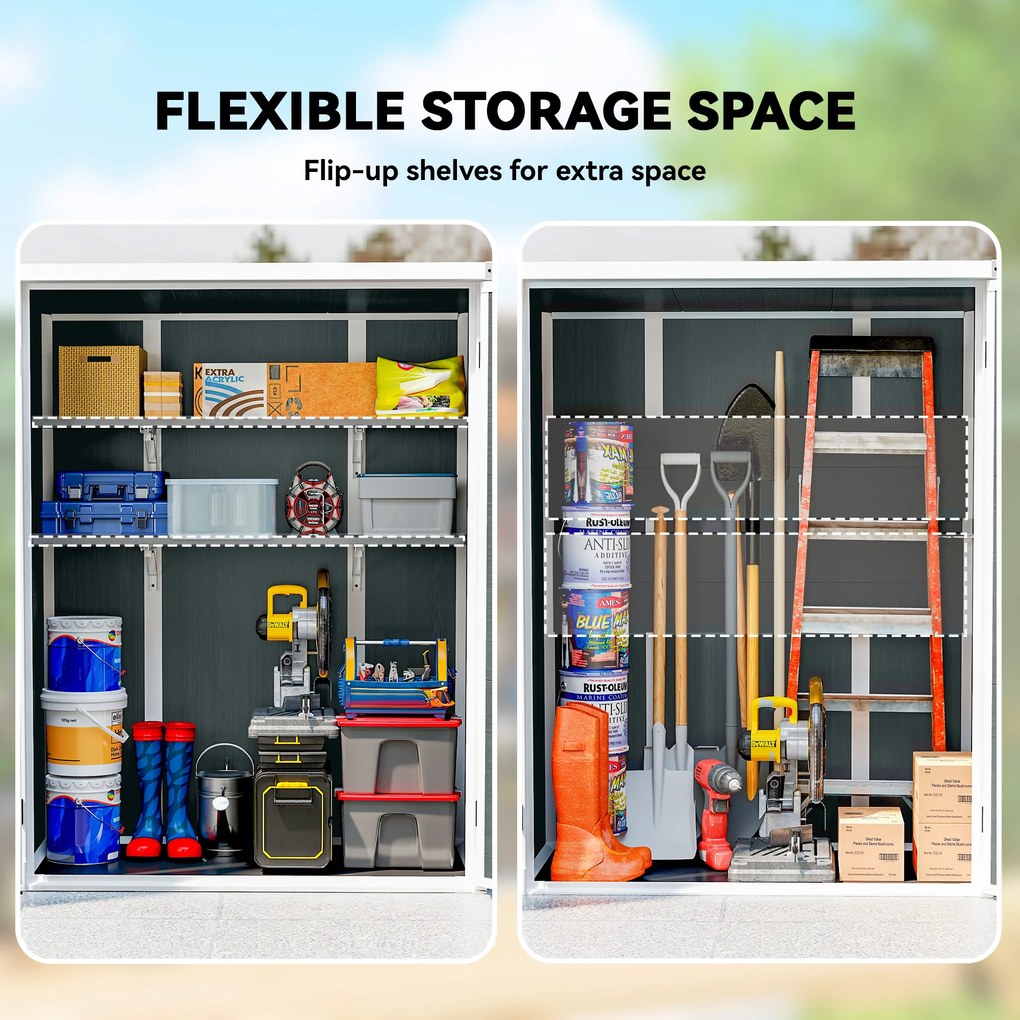 Outsunny Domek Ogrodowy 0,8m², Składany Domek na Narzędzia 134 x 68,5 x 170 cm Plastikowy z Podwójnymi Drzwiami i Podłogą | Aosom PL