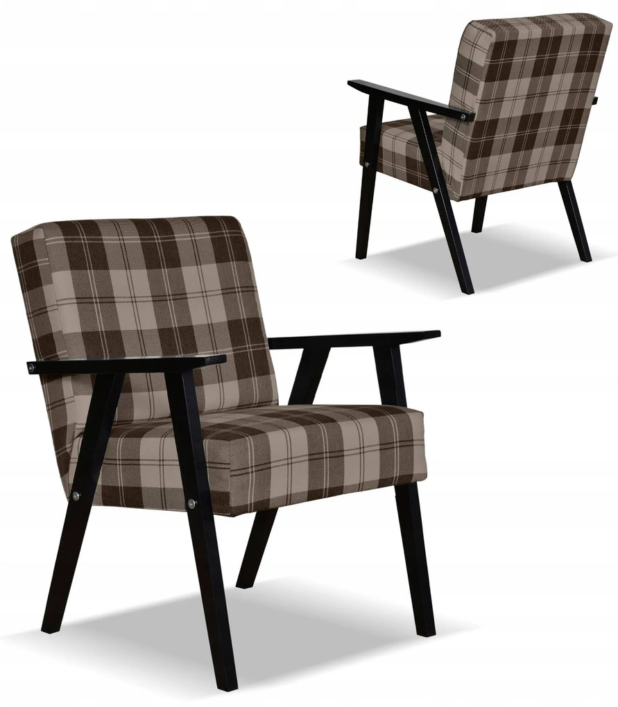 Fotel w stylu PRL retro vintage SOLER Family Meble krata brązowa