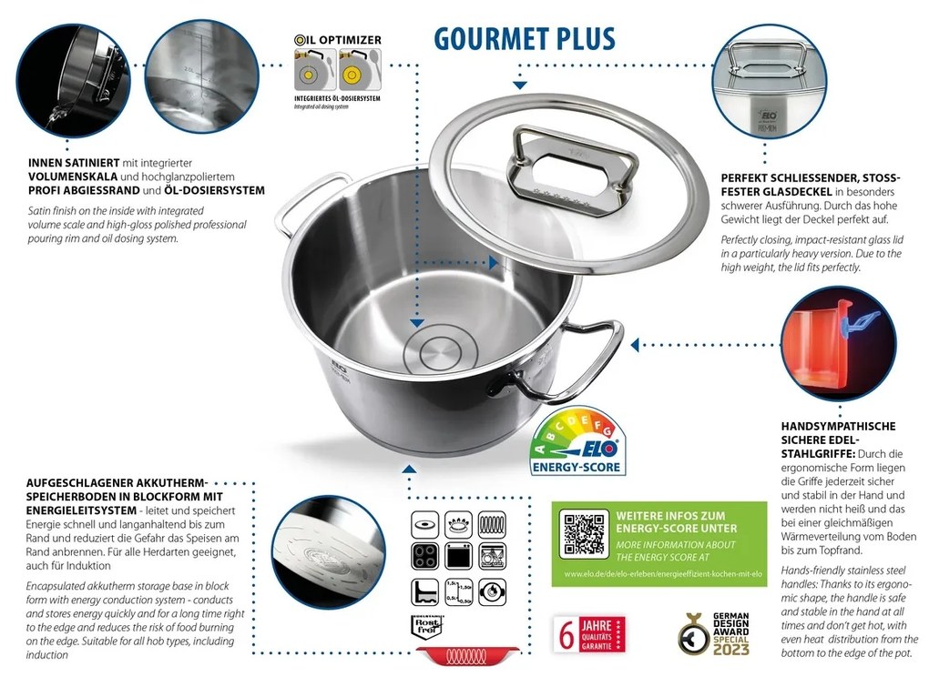 Elo 40995 Premium 5-częściowy zestaw garnków zestali nierdzewnej Gourmet Plus