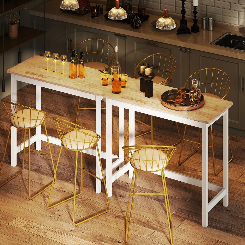 HOMCOM Stół Barowy, Dębowy, kompaktowy, dla 2 osób, Drewno Naturalne + Białe