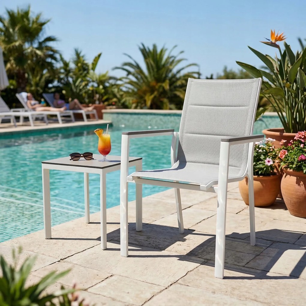3587W-WH Krzesło Ogrodowe Aluminiowe Białe 56x65x88 cm Komfortowe Wytrzymałe Pianka